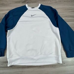 Nike Dri Fit Raglan Sleeve Sweatshirt White Teal Athletic Pullover Size M